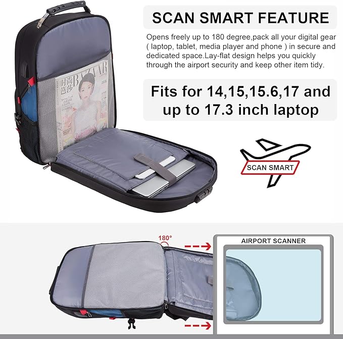LOVEVOOK Travel Laptop Backpack Waterproof Anti Theft Backpack with Lock and USB Charging Port Large 17-17.3 Inch Computer Business Backpack for Men Women Blue