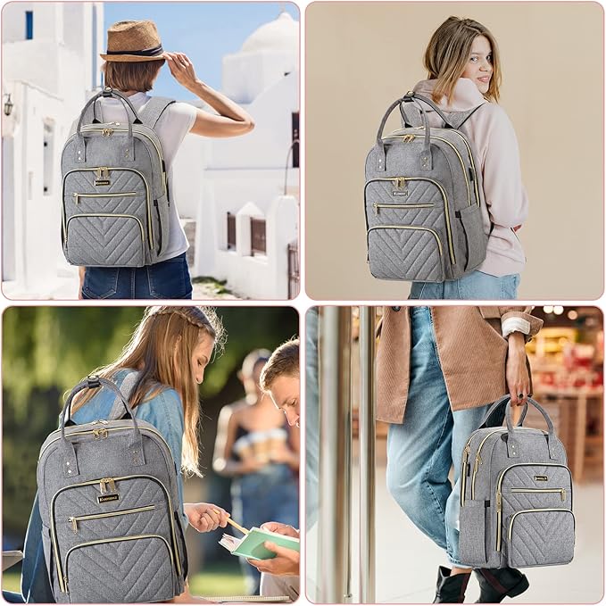 Laptop Backpack for Women Men, School Backpacks for Teens Girls Boys, 17.3 Inch Work Laptop Bag with USB Port Charging, Water Resistant College Bookbags for Girls, Grey