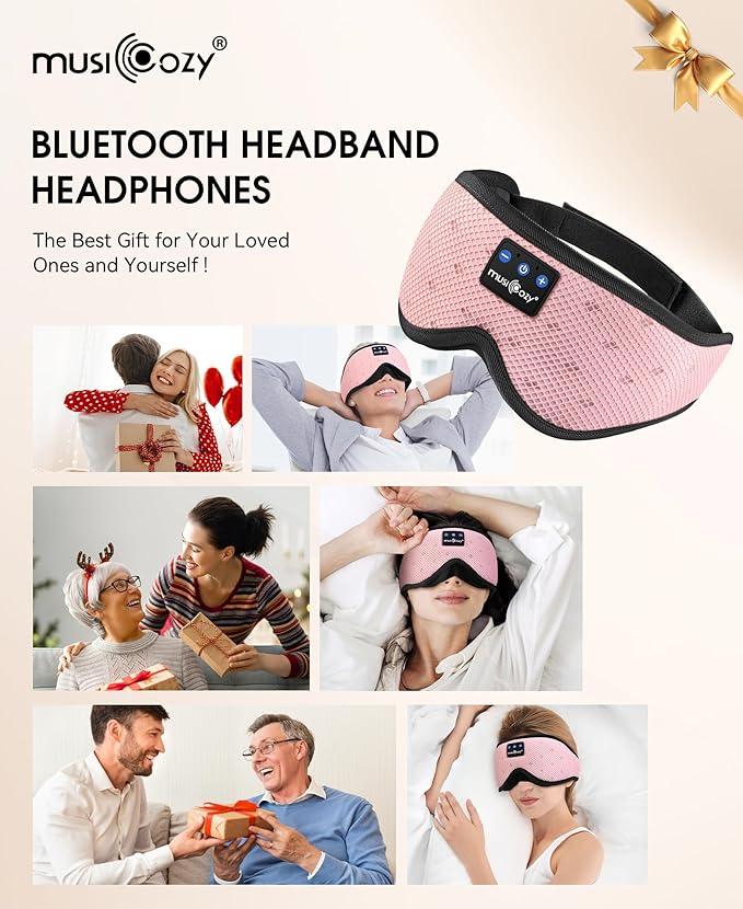 MUSICOZY Sleep Headphones Breathable Sleep Mask Bluetooth 5.4 Wireless Earphones Mask Sleeping Eyemask for Side Sleepers for Women Men Travel Meditation Gift (Mesh Pink)