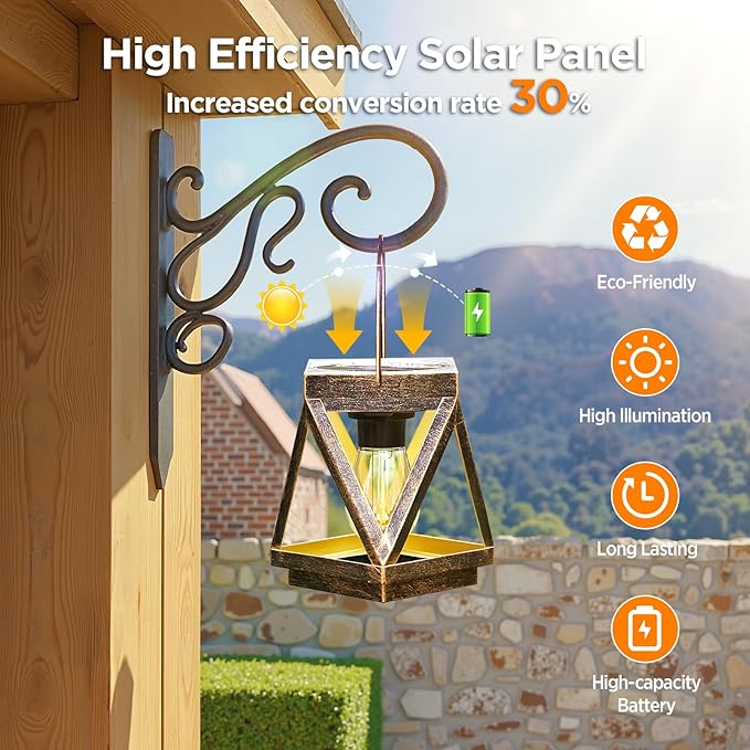 KOOPER Solar Lanterns Outdoor Waterproof - Upgraded Metal Hanging Solar Lights Outdoor Lanterns Decorative, Bright Bronze Hanging Lantern Outdoor for Yard Patio Table Pathway Garden Decor 2 Pack