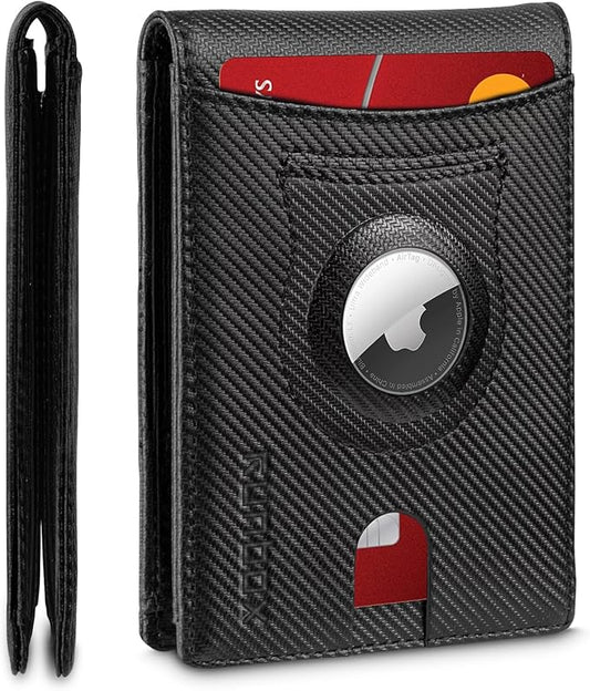 RUNBOX AirTag-Wallet-Mens-Slim-RFID Blocking Wallets Leather with Bill Compartment Air Tag Bifold Card Holder Wallet Gifts for Men Dad