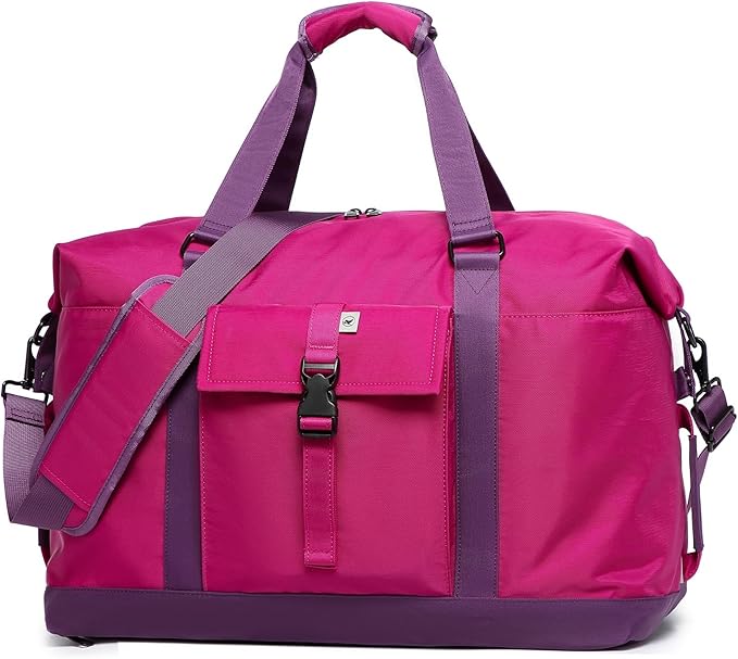 SUNNY BIRD Duffel with Utility Pouch, 40L Weekender Overnight Bag with Shoe Compartment for Travel and Sports (Purple)