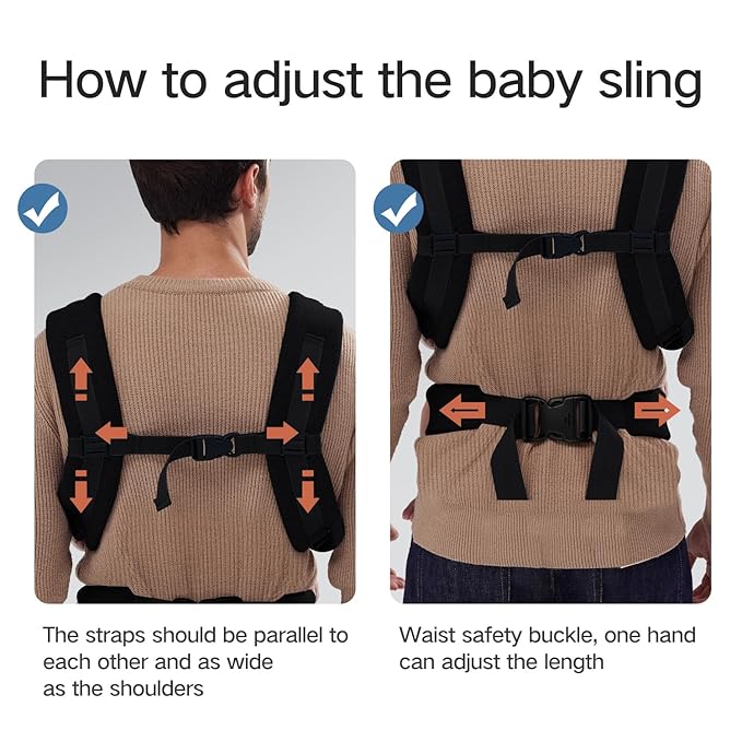 Baby Carrier Newborn to Toddler,Newborn Carrier(7-25lbs) with Head Support, Cozy Baby Wrap Carrier, with Hook&Loop for Easily Adjustable, Soft Fabric (Breathable Black) (All-Black)