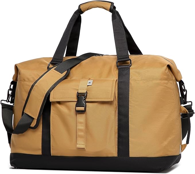 SUNNY BIRD Duffel with Utility Pouch, 40L Weekender Overnight Bag with Shoe Compartment for Travel and Sports (Brown and black)