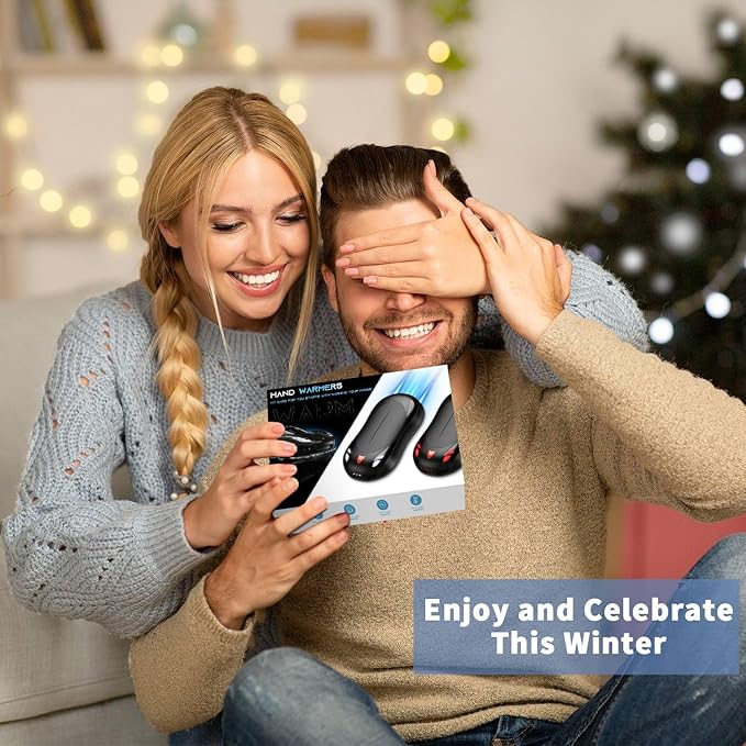 2 Pack Hand Warmers Rechargeable, 6000mAh AI Smart Chips Hand Warmers, Long Lasting Portable Heater for Christmas Xmas, Golf, Hunting Gear, Camping Accessories