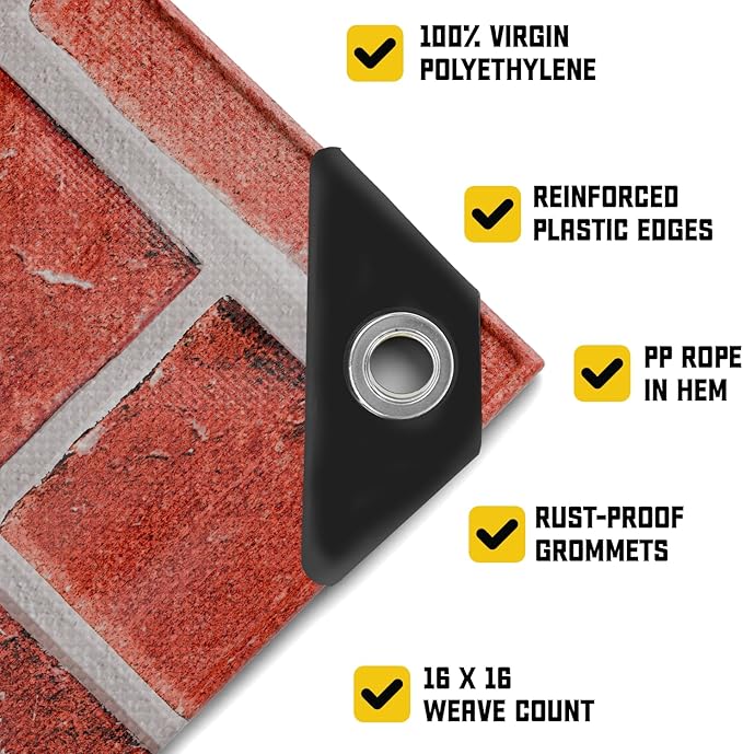 Core Tarps Extreme Heavy Duty 20 Mil Tarp Cover, Waterproof, UV Resistant, Rip and Tear Proof, Poly Tarpaulin with Reinforced Edges for Roof, Camping, Patio, Pool, Boat (Bricks/Black 24′ X 24′)