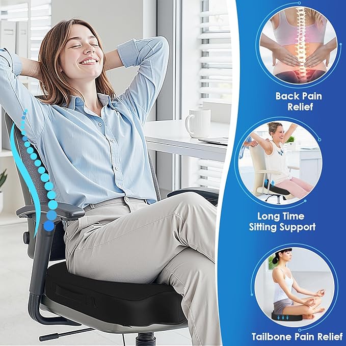 TushGuard Seat Cushion for Office Chair Memory Foam Non-Slip Cushion Back, Coccyx, Sciatica, Tailbone Pain Relief Butt Pillow for Office Chair, Car, Wheelchair, Black, XX-Large