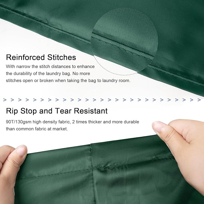 Polecasa Small Heavy Duty Laundry Bag with 130gsm Tear Resistant Fabric and Handles, Easy to Carry Durable Dirty Clothes Drawstring Bag, Perfect for College Dorm, Travel 2 Pack 21”x24”, Green