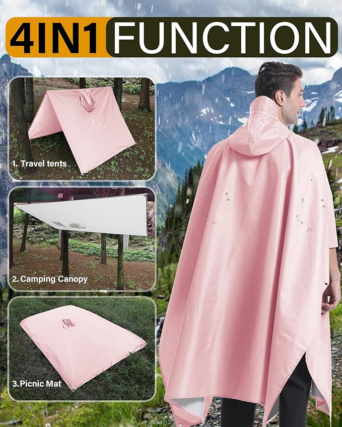 iCreek Hooded Rain Poncho with Pocket Waterproof Lightweight Unisex Raincoat Jacket for Hiking, Camping, Outdoor