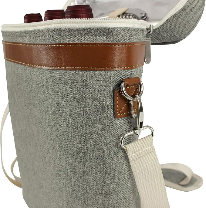 ZORMY 3 Bottle Insulated Wine Tote Cooler Bag, Portable Carrier with Corkscrew Opener and Shoulder Strap for Beach Travel Picnic, Unique Gift for Wine Lovers, Brushed Khaki