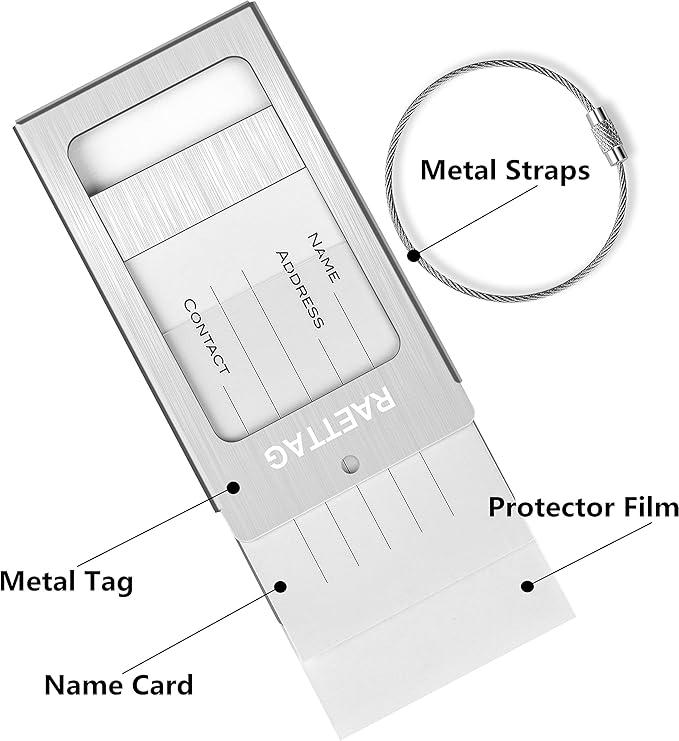 Luggage Tags Metal Suitcase Tags Travel Bag ID Identifier Luggage Tag (Silver 4-Pack)