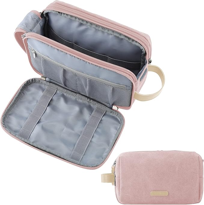BAGSMART Toiletry Bag for Women, Cosmetic Makeup Bag Organizer, Travel Bag for Toiletries, Dopp Kit Water-resistant Shaving Bag for Accessories, Pink-Medium