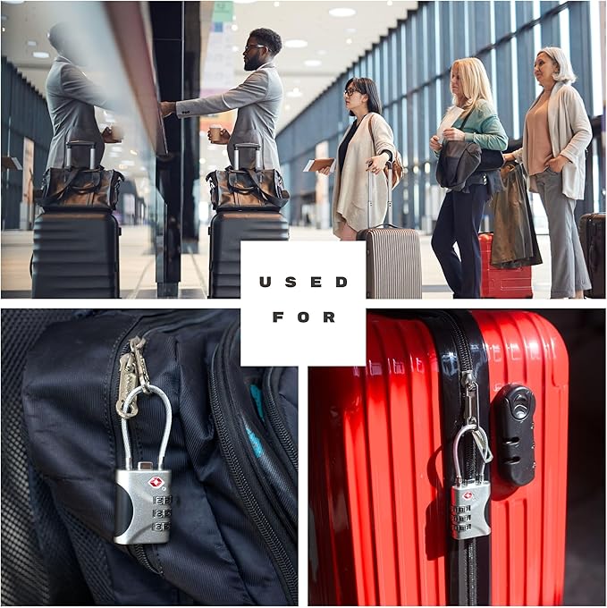 TSA Locks for Luggage, Small Combination Lock with Cable, Luggage Locks TSA Approved, Combo Lock for Suitcase, Cabinet, Gym Locker, Backpack, Small Padlock for Travel Essentials (Black)
