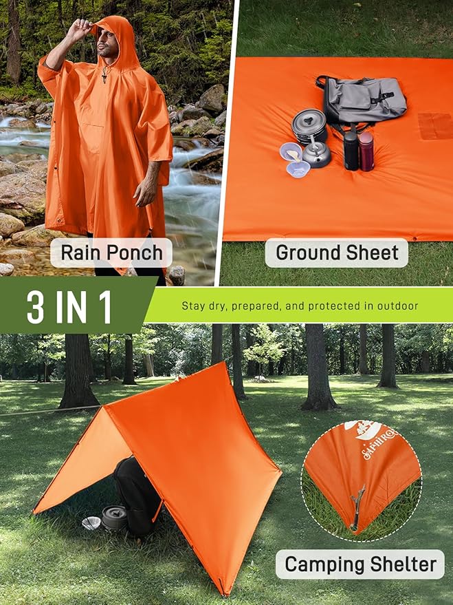 SaphiRose Extra Thick Hooded Rain Poncho Double Layer Waterproof Raincoat Jacket for Men Women Adults
