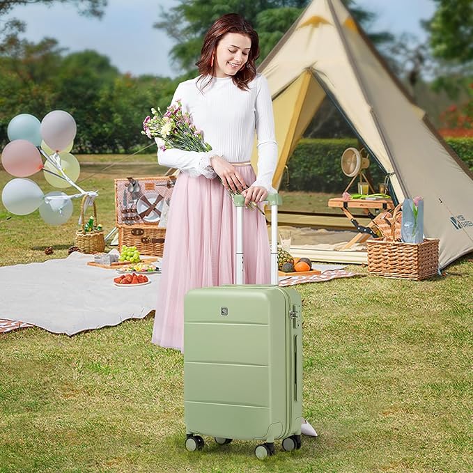 Hanke 28 Inch Luggage with Spinner Wheels Large Travel Suitcase Tsa Hard Case Luggage for Women Men Rolling Checked Luggages(Bamboo Green)