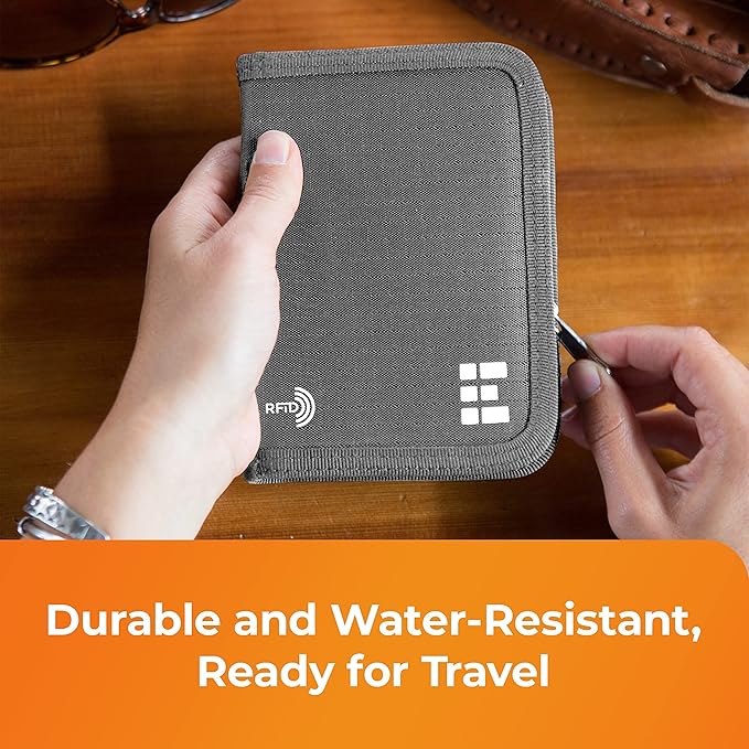 Passport Holder & Travel Wallet with RFID Blocking - Premium Document Organizer Case for Men and Women - Holds Passports, Cards, Tickets, ID, Cash - Compact Zippered Wallet - Shadow