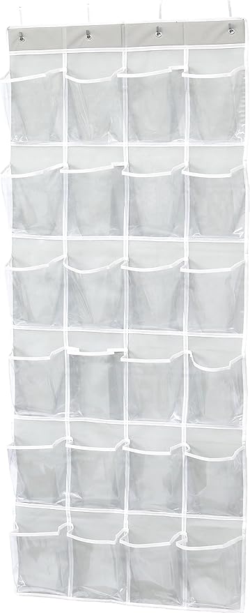 Simple Houseware 24 Pockets Large Clear Pockets Over The Door Hanging Shoe Organizer, Gray (56" x 22.5")