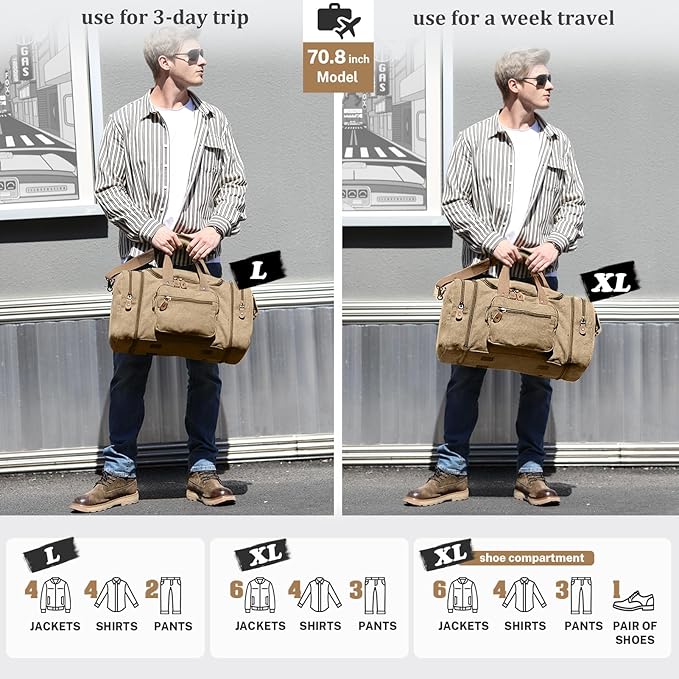 Gonex Canvas Duffle Bag for Travel, 50L Duffel Overnight Weekend Bag(Coffee)
