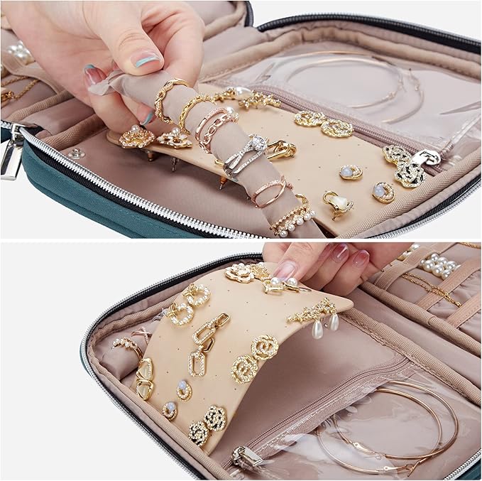 BELALIFE Travel Jewelry Organizer, Portable Jewelry Storage Case for Earrings, Rings, Necklaces, Bracelets, Lake-Blue