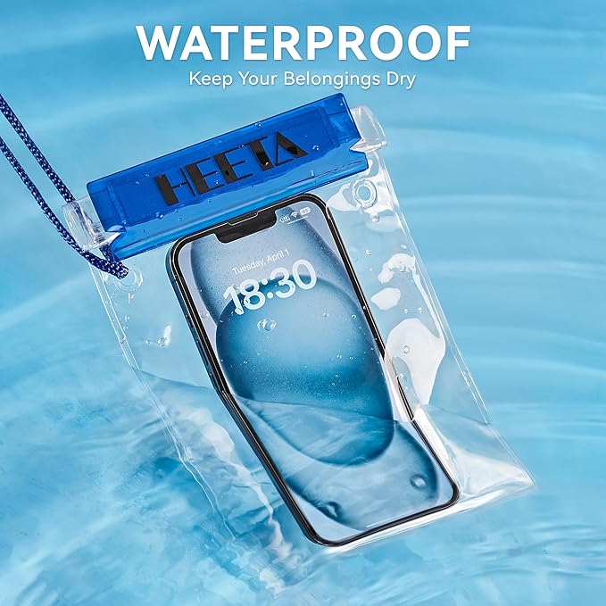 HEETA 5-Pack Clear Waterproof Dry Bag, Water Tight Cases Pouch Dry Bags for Camera Mobile Phone Maps, Kayaking Boating Document Holder