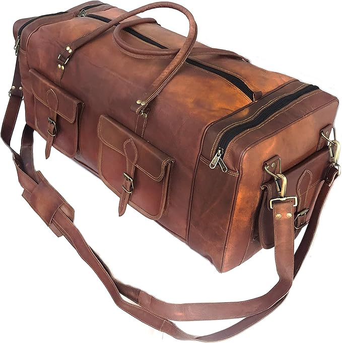 Real Goat Vintage Leather Large Travel Duffel Luggage Handmade, Gym, Hiking vintage brown Carry All Genuine Holdall Duffel Bag