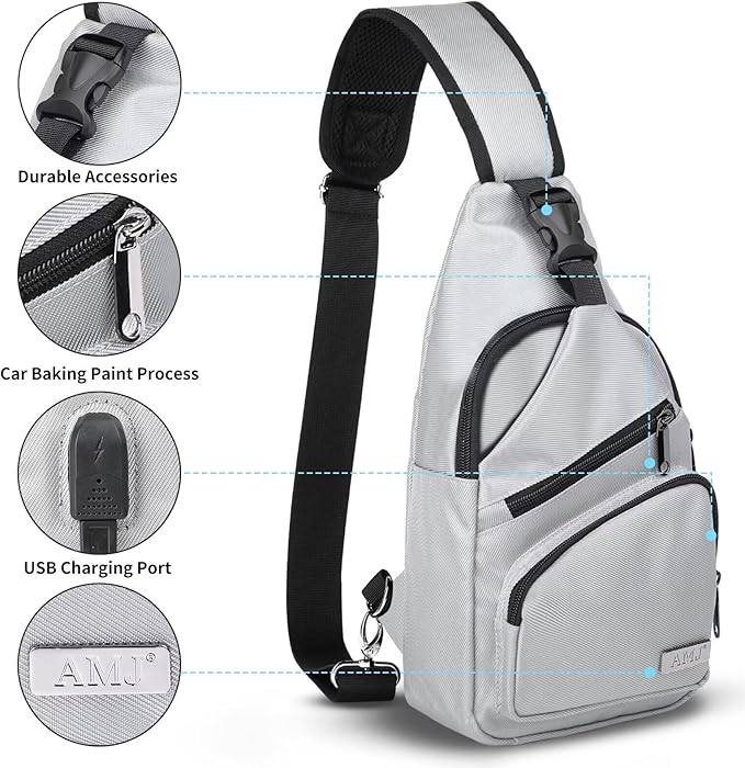 AMJ Crossbody Sling Bag Men Women, Casual Shoulder Backpack, Chest Daypack Satchel for Hiking Travel