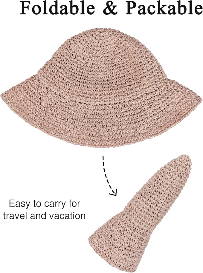 Womens Wide Brim Straw Sun Hat Foldable Floppy Crochet Beach Hat for Summer