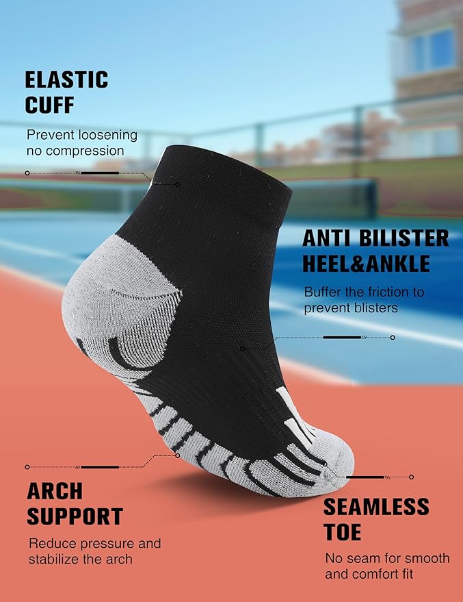 Compression Sport Running Socks: Athletic Socks for Men Women with Cushion,3 Pairs Work Hiking Basketball Ankle Socks