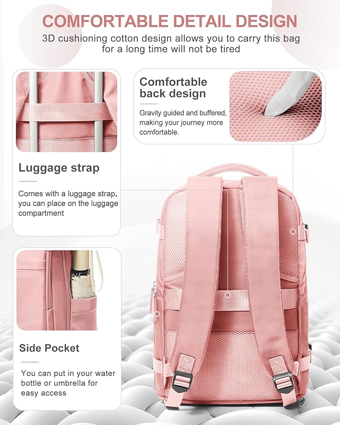 coowoz Travel Backpack Carry On for Women Man Gym Backpacks with Laptop Compartment Mochila de Viaje Teacher Personal Item Backpack Airplane Accessories Must Haves Pink Small