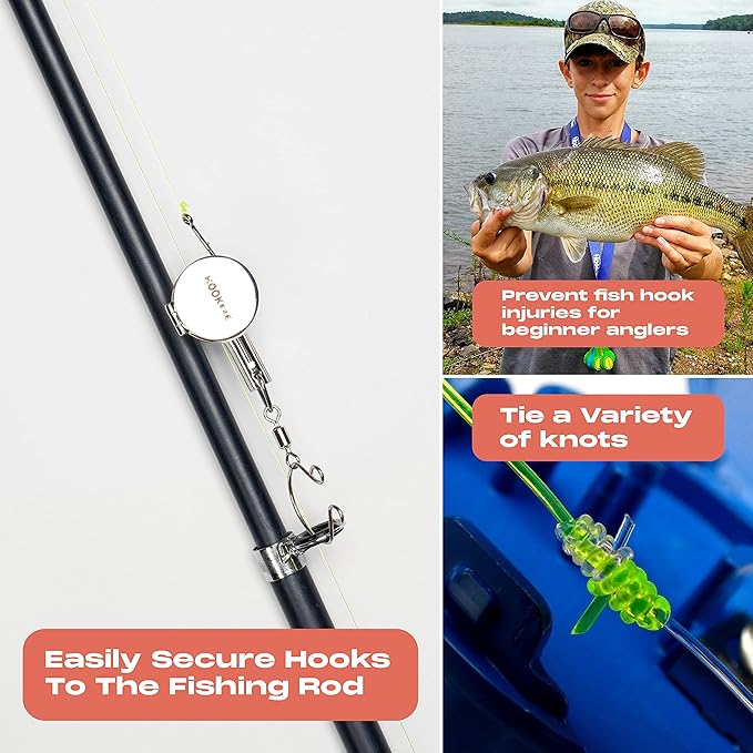 HOOK-EZE Fishing Knot Tying Tool | Protect from Fish Hooks | Tie Fishing Knots Easily | Cool Gadgets for Fishermen | Ice Fly Fishing | Fishing Accessories for Beginner Anglers | Nail Knot Tool