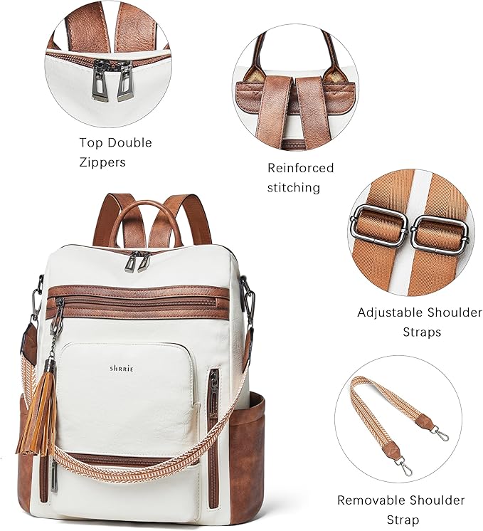 Shrrie Vegan Leather Laptop Backpack for Women 15.6 inch Work Backpack Fashion Travel Backpack Purse for Travel College Work