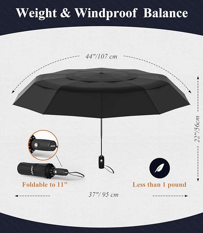 Windproof Travel Umbrella Compact, Automatic Open Close Umbrellas for Rain,Fiberglass Frame, Vented Triple Layer