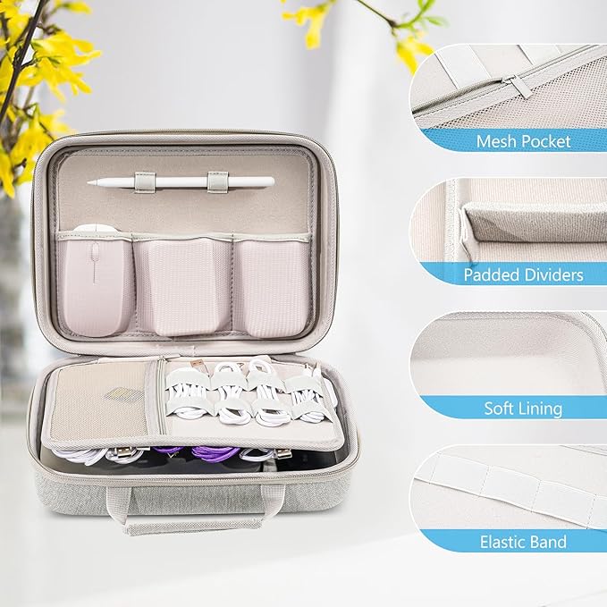 ProCase Hard Travel Electronic Organizer Case for MacBook Power Adapter Chargers Cables Power Bank Apple Magic Mouse Apple Pencil USB Flash Disk SD Card Small Portable Accessories Bag