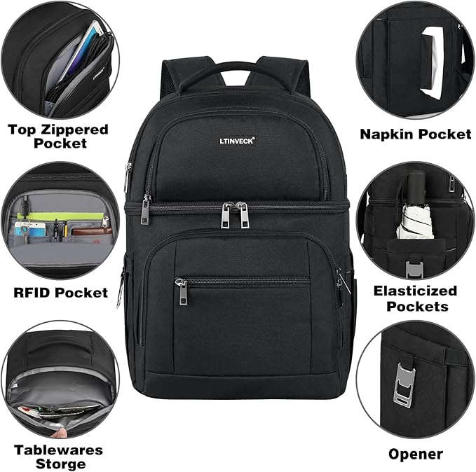 Cooler Backpack,Insulated Backpack Cooler Leakproof Double Deck Cooler Bag for Men Women RFID Lunch Backpack