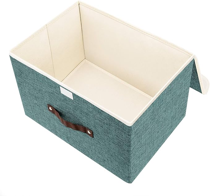 TYEERS Foldable Storage Boxes with Lids 5 Pack Fabric Storage Bins with Lids, Closet Organizers for Clothes Storage, Room Organization, Office Storage, Toys - Aqua Deep