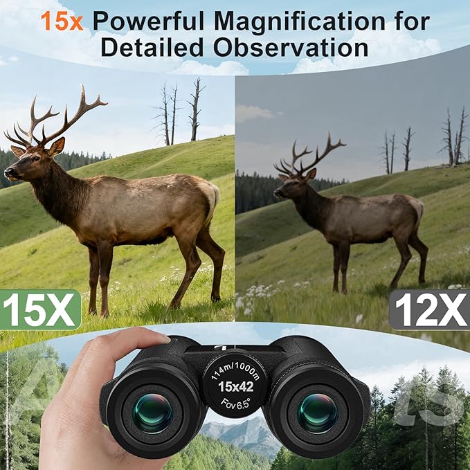 15x42 Binoculars for Adults High Powered - Aurosports HD Lightweight Bird Watching Binocular with Phone Adapter, BAK4 Prism & Carrying Bag