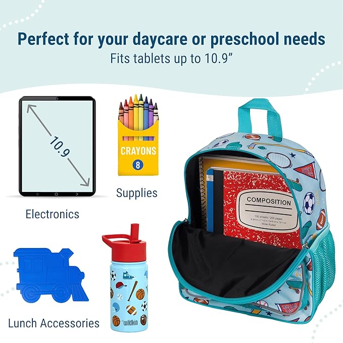 Wildkin 12-inch Kids Backpack – Padded, Adjustable, Ideal for Daycare & Travel - Team Spirit