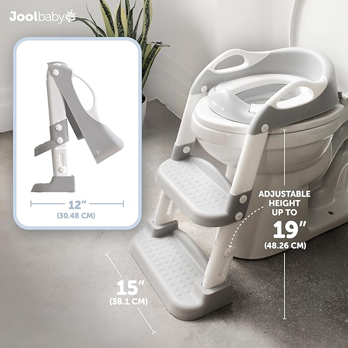 Jool Baby Potty Training Seat with 2 Step Ladder for Toddlers - Soft Cushioned Seat & Splash Guard, Adjustable Height (Gray)