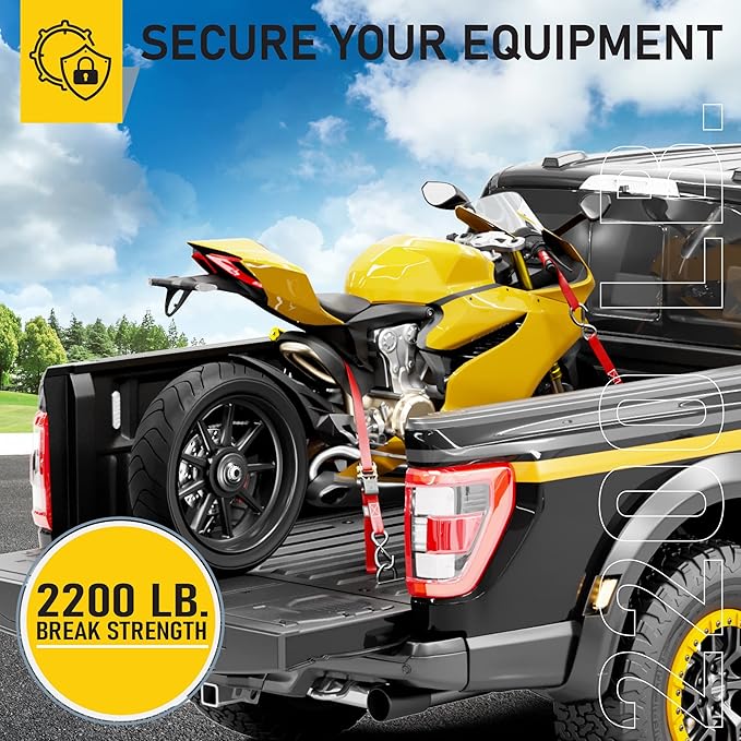 AUGO Ratchet Straps Heavy Duty 4 Pack -15 FT - 2200 LB Break Strength – with Safety Lock S Hooks - Cargo Straps for Moving, Appliances, Motorcycle – Soft Loop Tie Downs