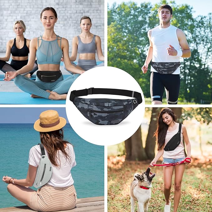 MAXTOP Large Crossbody Fanny Pack with 4-Zipper Pockets,Gifts for Enjoy Sports Festival Workout Traveling Running Casual Hands-Free Wallets Waist Pack Phone Bag Carrying All Phones