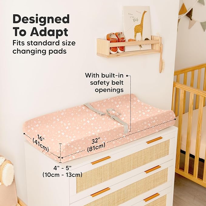 2-Pack Baby Changing Pad Covers for Girl, Boy,Neutral - Soft Viscose Derived from Bamboo Changing Table Pad Cover Sheets,Baby Nursery Diaper Changing Pad Cover,Contour Changing Pad Liner (Butterflies)