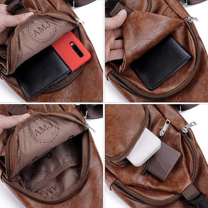 AMJ Crossbody Sling Bag Men Women, Casual Shoulder Backpack, Chest Daypack Satchel for Hiking Travel