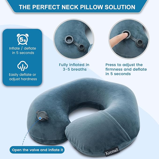 2Pack Inflatable Travel Neck Pillow for Airplane Train Car Washable Pillowcase U Shaped Office Napping Pillow