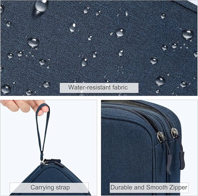 FYY Electronic Organizer, Large Travel Cable Organizer Bag Pouch Electronic Accessories Carry Case Portable Waterproof Double Layers All-in-One Storage Bag for Cable, Cord, Charger, Phone, Navy