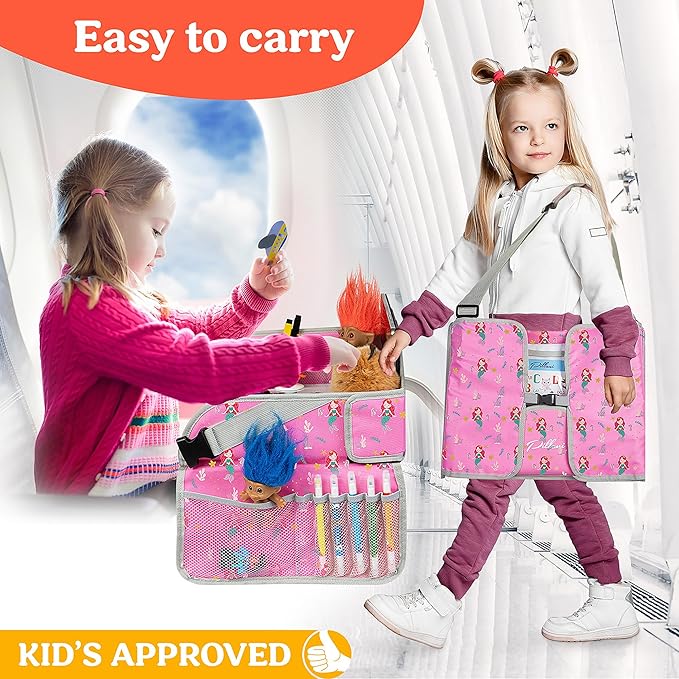PILLANI Kids Travel Tray for Car - Car Seat Tray for Kids, Road Trip Essentials & Must Haves, Carseat Table Roadtrip Activities - Toddler Lap Desk Organizer for Airplane