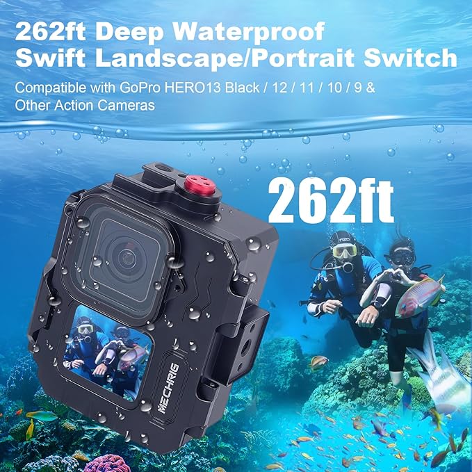 Aluminum Waterproof Case for GoPro HERO13 Black HERO12 HERO11 HERO10 HERO9 Action Camera 80M Deep Waterproof Horizontal and Vertical Shooting Switch (Standard-63071)