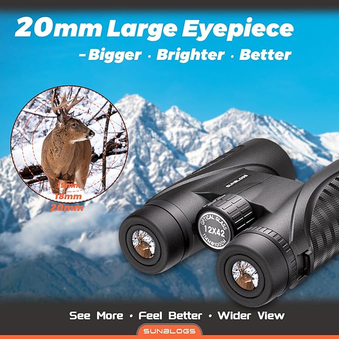 12x42 HD Binoculars for Adults,Super Bright BAK4 Prism High Powered Waterproof Binoculars with Low Light Vision for Bird Watching Outdoor Hunting Travel Hiking Sports Stargazing Cruise (Black)