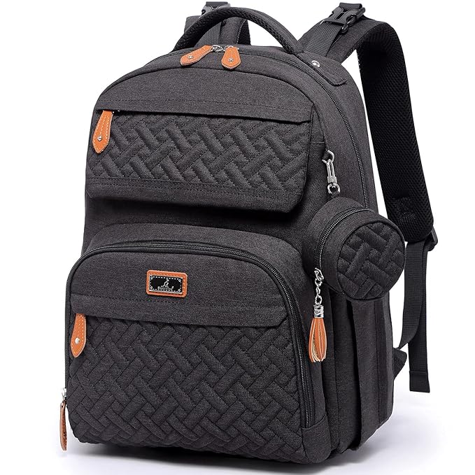BabbleRoo Diaper Bag Backpack, Travel Backpack with Changing Pad, Pacifier Case & Stroller Straps, Multifunction, Waterproof, Unisex – Black
