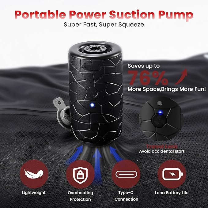 Vacuum Bags for Travel Luggage (2PCS + Wireless Pump), Vacuum Clothing Compression Bag with Adjustable Shoulder Strap, 50.6L Large Capacity, IP67 Waterproof, Reusable for Carry-on Luggage & Backpack