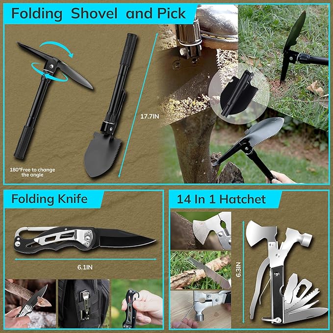 Survival Kit, Gifts for Christmas Men, Women, 251pcs Emergency Survival Gear and Supplies Equipment, First Aid Kit with Crossbody Bag, Camping Essentials for Earthquake, Hiking, Outdoor Adventure